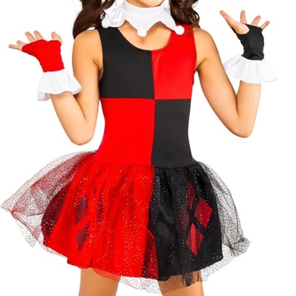 Girls Harley Quinn Tutu Dress DC Comics Halloween Costume Large